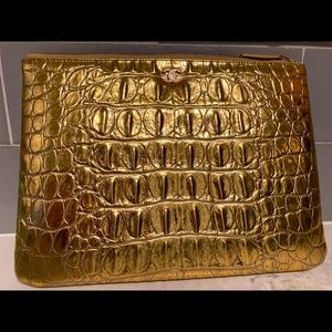 Chanel O Case Gold Croc Embossed Leather Clutch